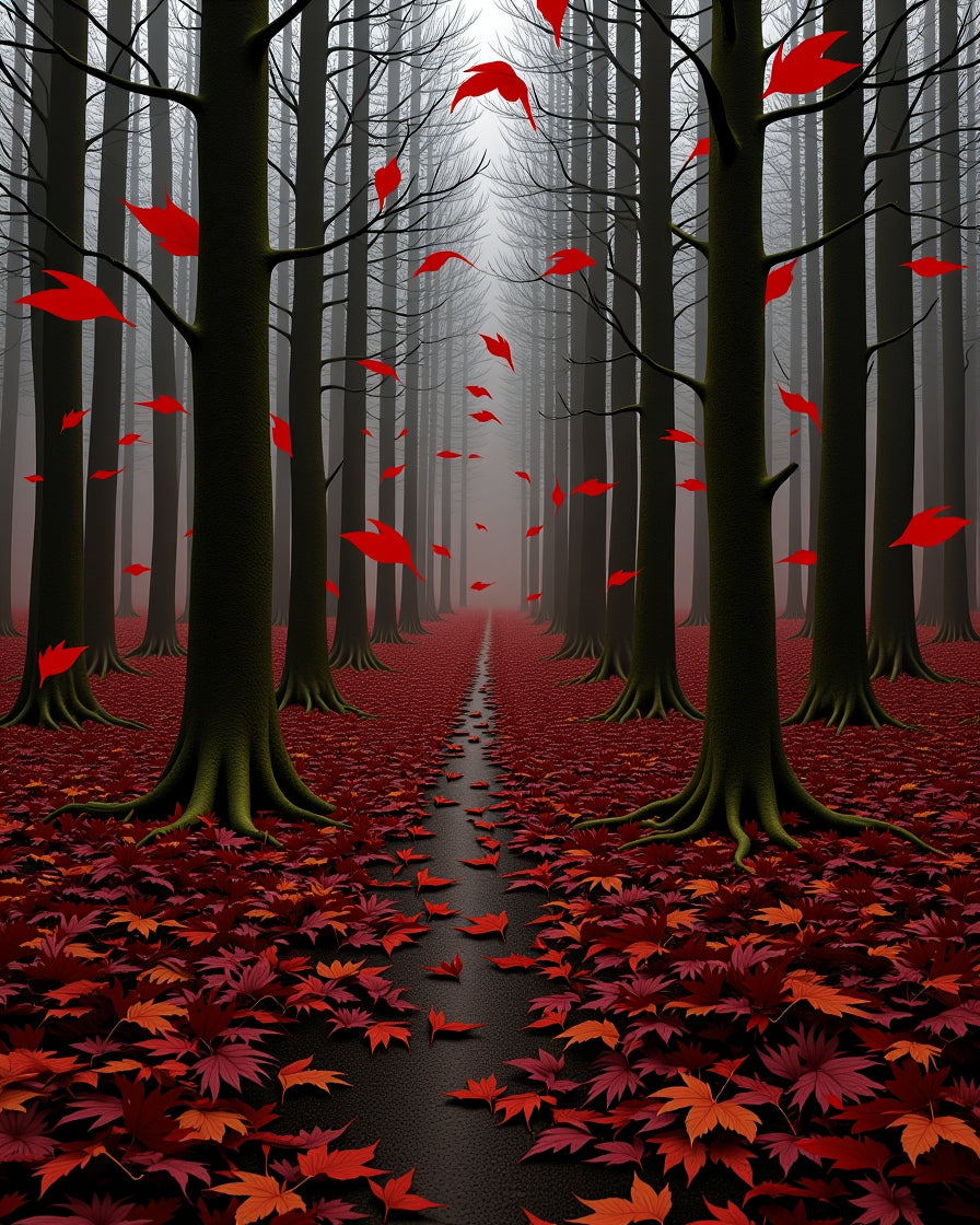 Crimson Autumn Forest Path Rug