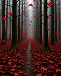 Crimson Autumn Forest Path Rug