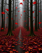 Crimson Autumn Forest Path Rug