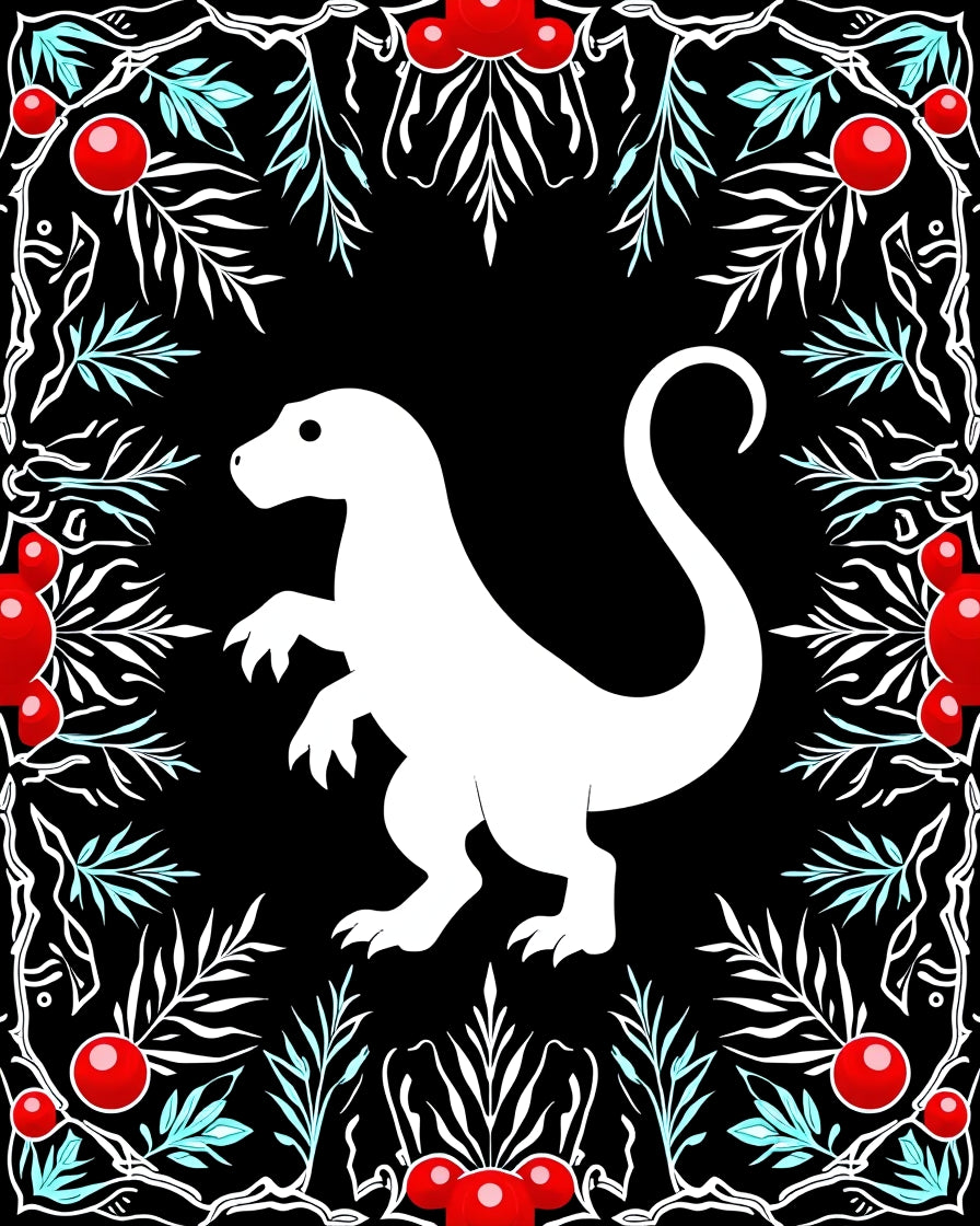 White Dinosaur Red Berry Border Rug