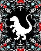 White Dinosaur Red Berry Border Rug