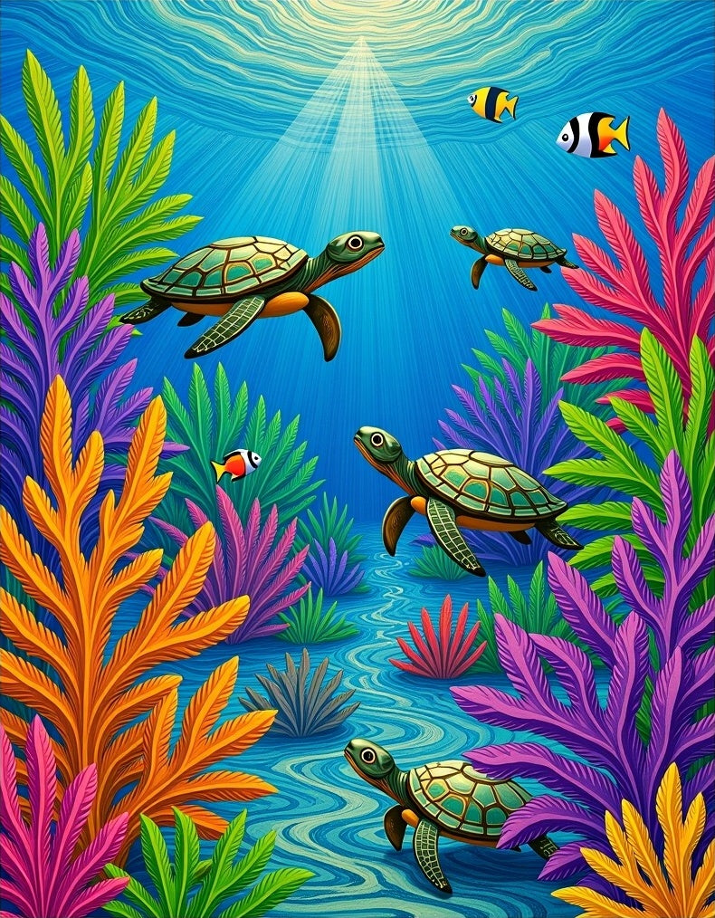 Underwater Sea Turtle Teal Coral Garden Rug