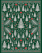 Forest Green White Pine Christmas Bows Rug