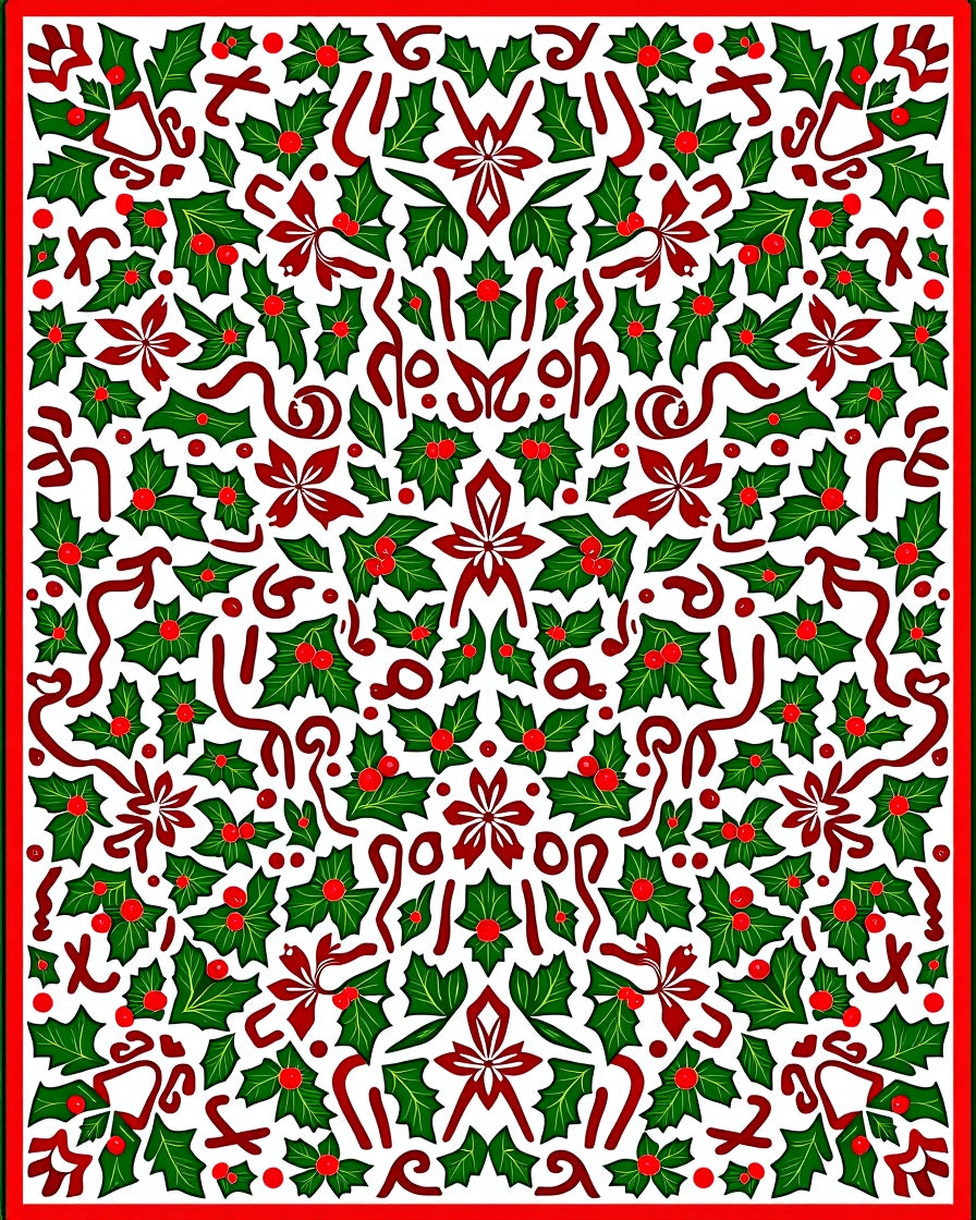 Festive Holly Berry Ribbon Arrangement Rug