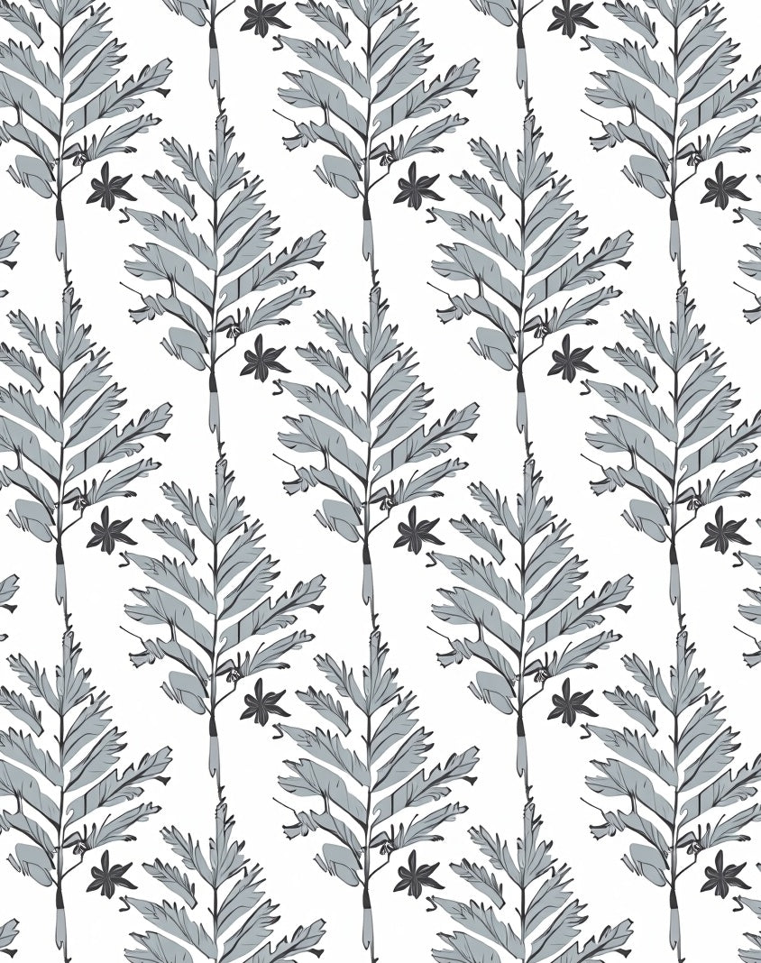 Gray Fern Leaf Botanical Repeat Rug