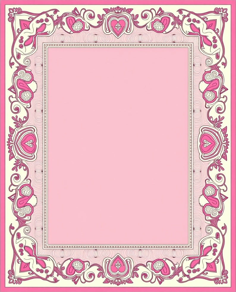 Whimsical Pink Heart Floral Frame Rug