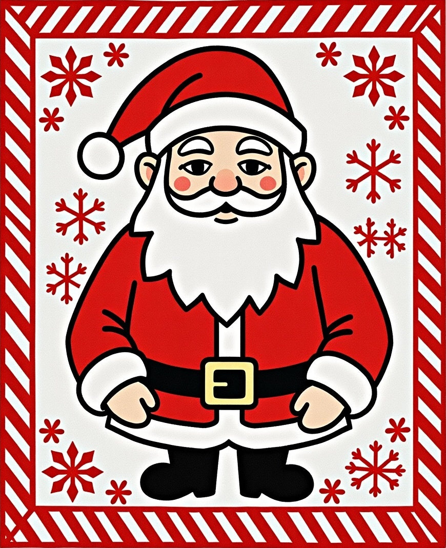 Festive Red Santa Claus Snowflake Border Rug