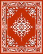 Rustic Red White Floral Medallion Rug
