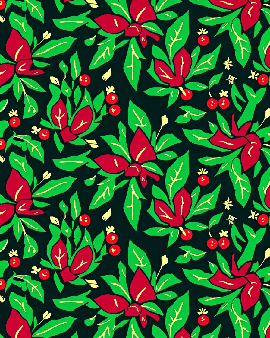 Crimson Berry Green Leaf Garland Rug