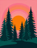Pink Sunset Forest Landscape Rug