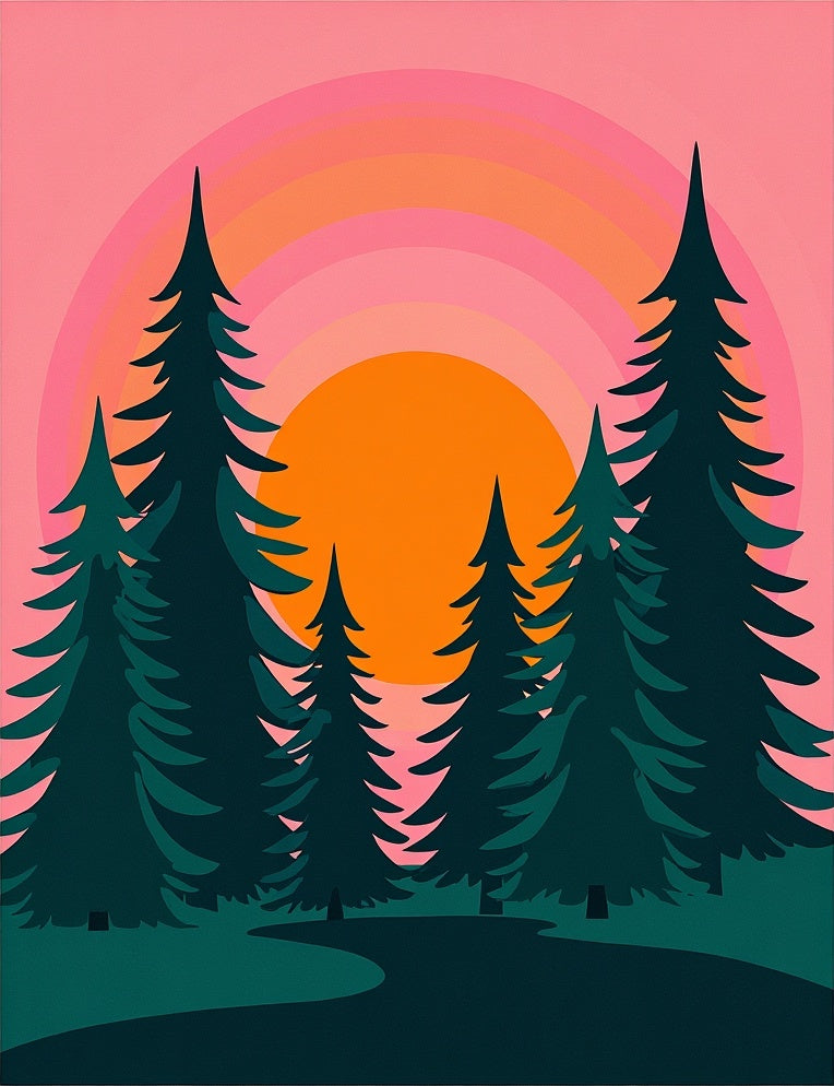 Pink Sunset Forest Landscape Rug