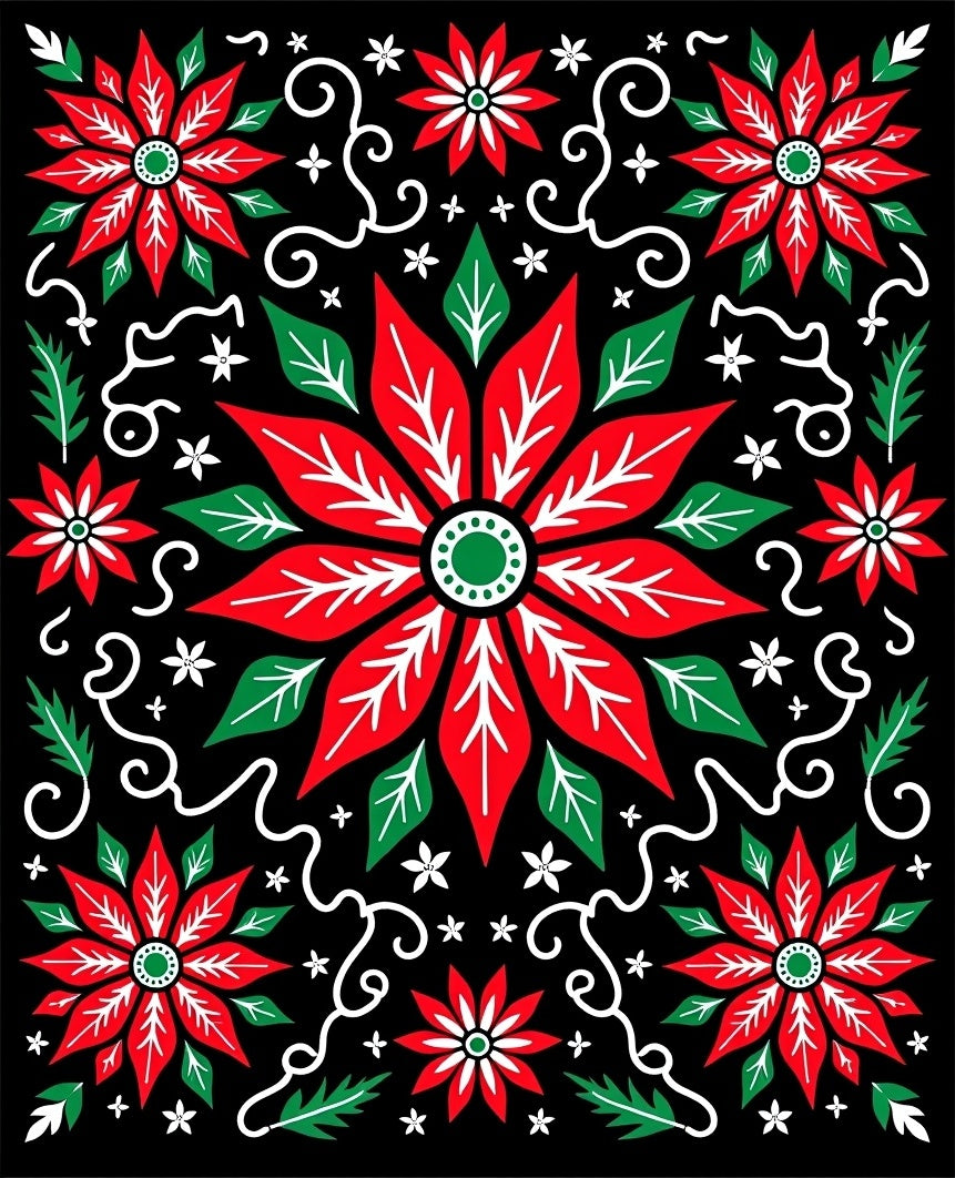 Red Poinsettia White Swirl Floral Rug