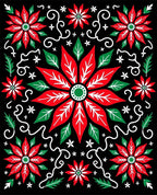 Red Poinsettia White Swirl Floral Rug
