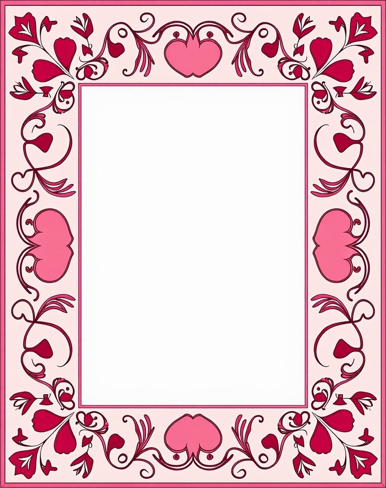 Pink Crimson Floral Scroll Heart Rug