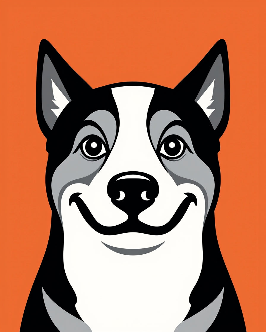 Joyful Black White Dog Orange Background Rug