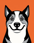 Joyful Black White Dog Orange Background Rug