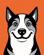 Joyful Black White Dog Orange Background Rug