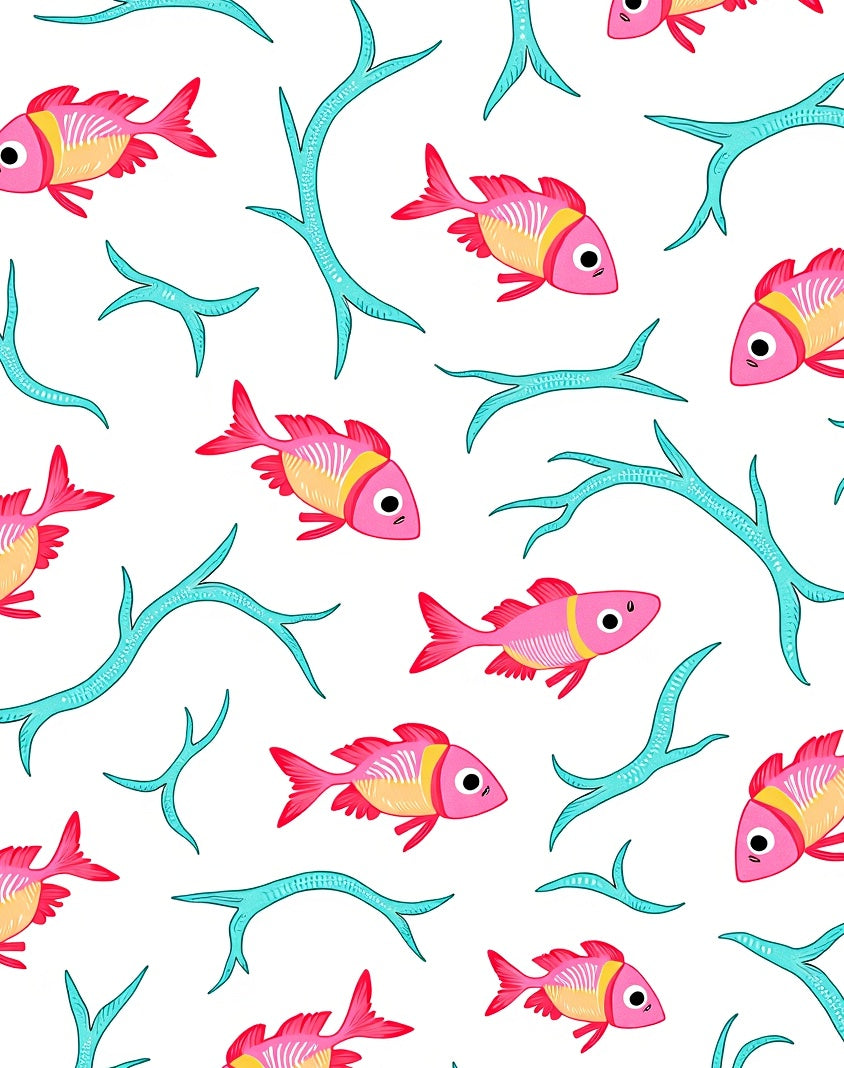 Pink Fish Teal Coral Art Rug