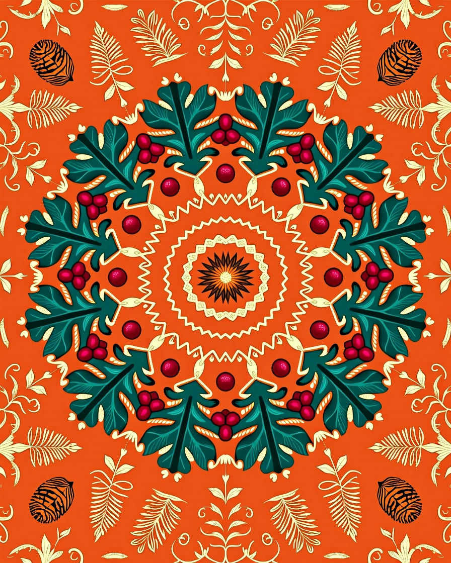 Vibrant Orange Holly Berry Medallion Rug