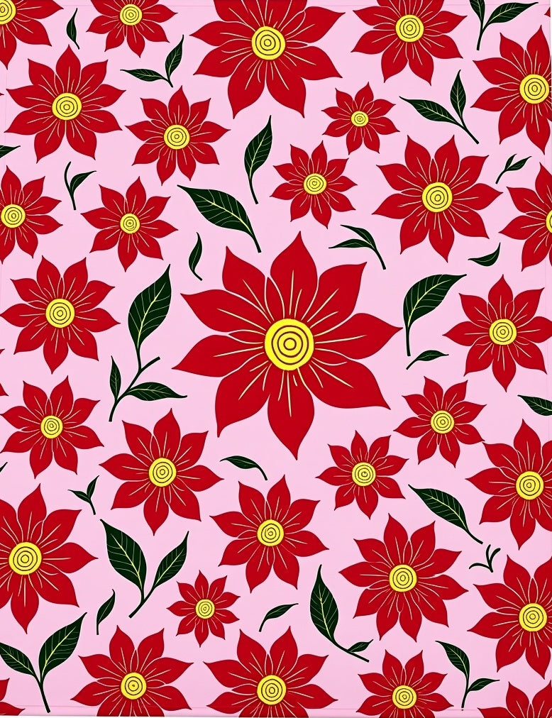 Red Floral Garden with Yellow Centers Rug