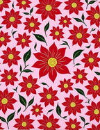 Red Floral Garden with Yellow Centers Rug