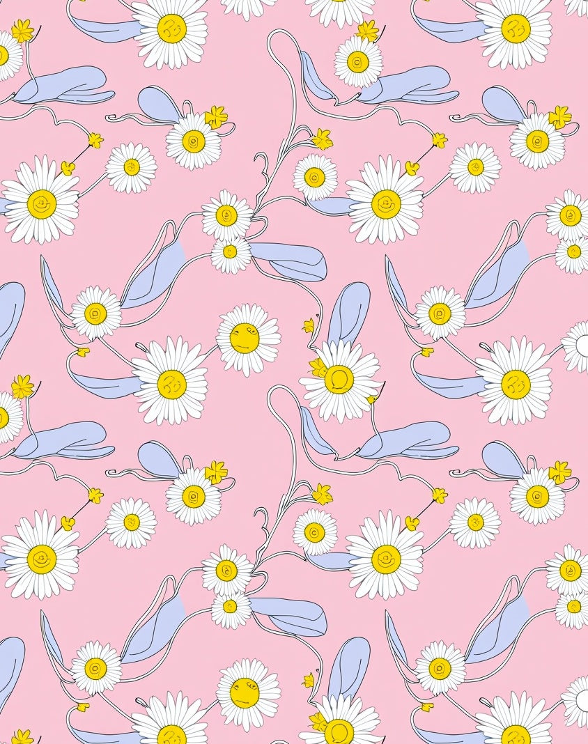 Whimsical Daisy Floral Swirls Pink Rug