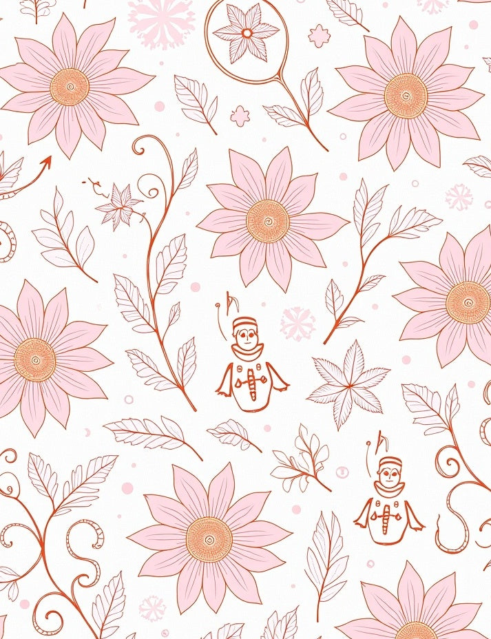 Pastel Pink Floral Whimsical Figures Rug