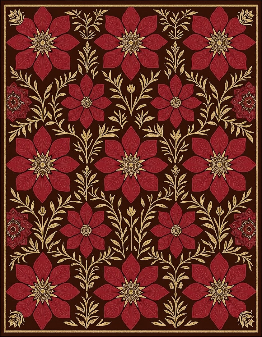 Deep Red Floral Vine Harmony Rug