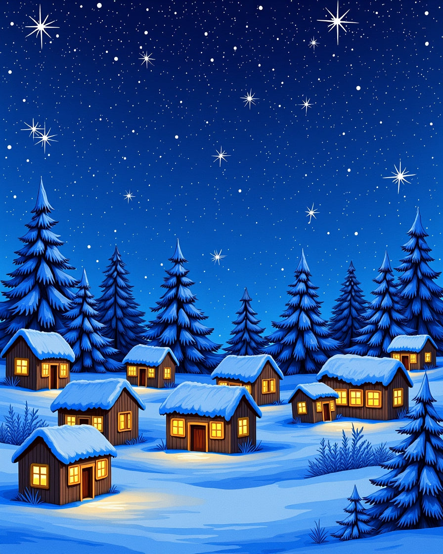 Cozy Winter Vilage Starry Night Rug