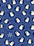 Whimsical Blue Penguin MedallionSwirl Rug