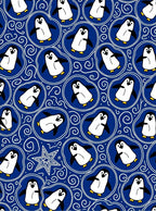 Whimsical Blue Penguin MedallionSwirl Rug
