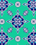 Teal Blue White Floral Symmetry Rug