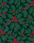 Deep Green Red Floral Leaf Botanical Rug