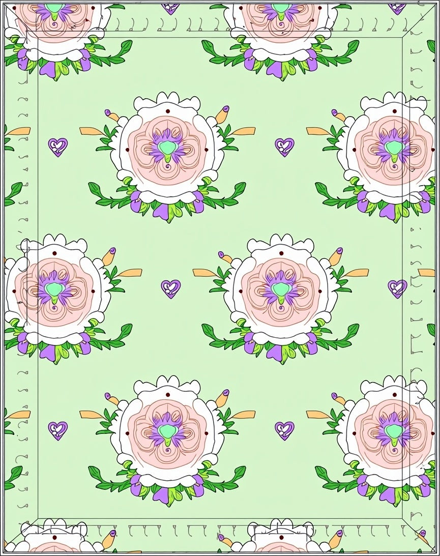Pastel Rose Heart Garden Rug