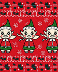 Playful Red Elf Characters Snowflake Border Rug