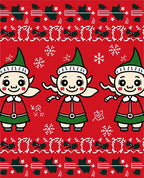 Playful Red Elf Characters Snowflake Border Rug