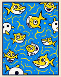 Whimsical Yellow Shark Blue Swirls Rug