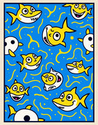 Whimsical Yellow Shark Blue Swirls Rug