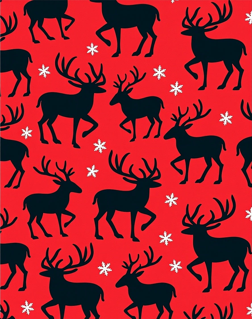 Bold Black Reindeer Snowflakes Red Rug