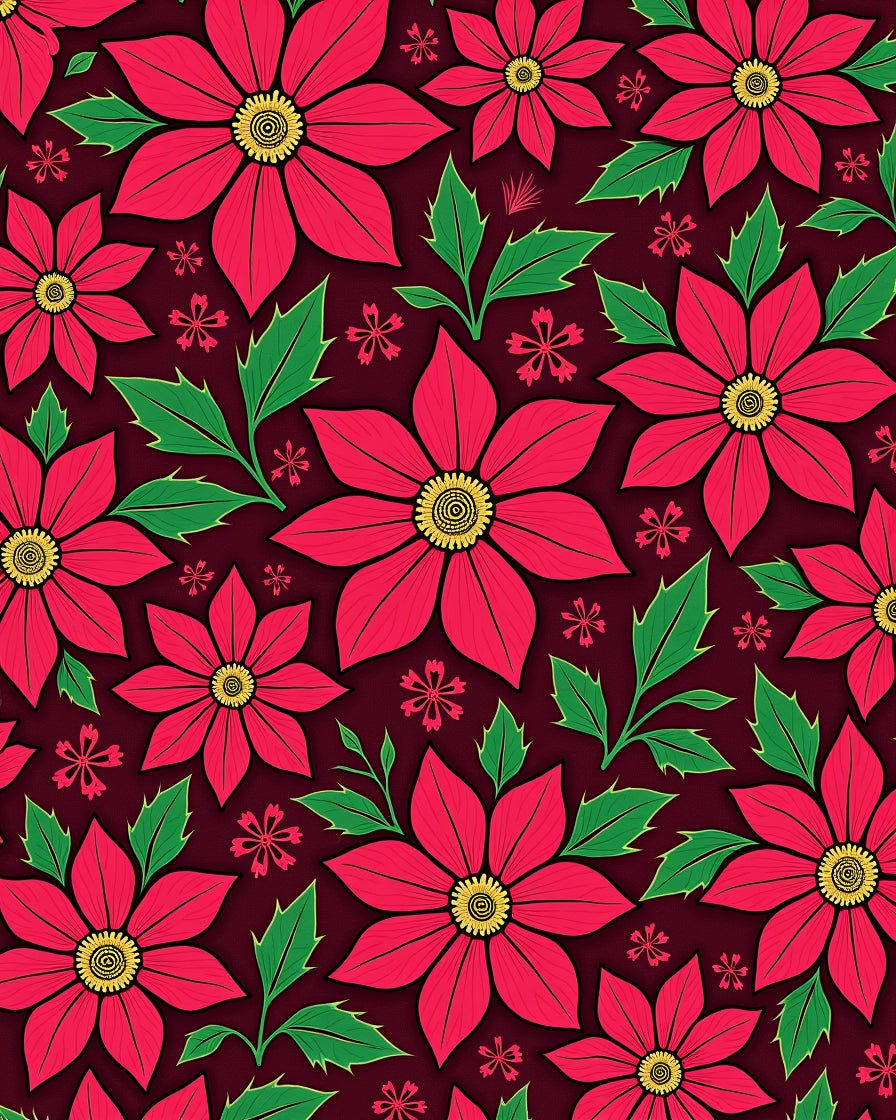 Bold Crimson Floral Poinsettia Leaves Rug