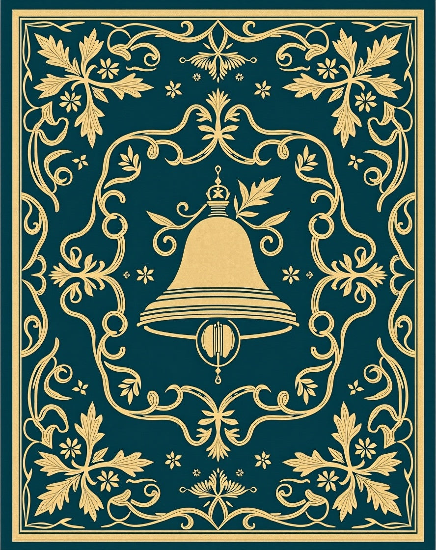 Deep Teal Golden Bell Crested Ornate Rug