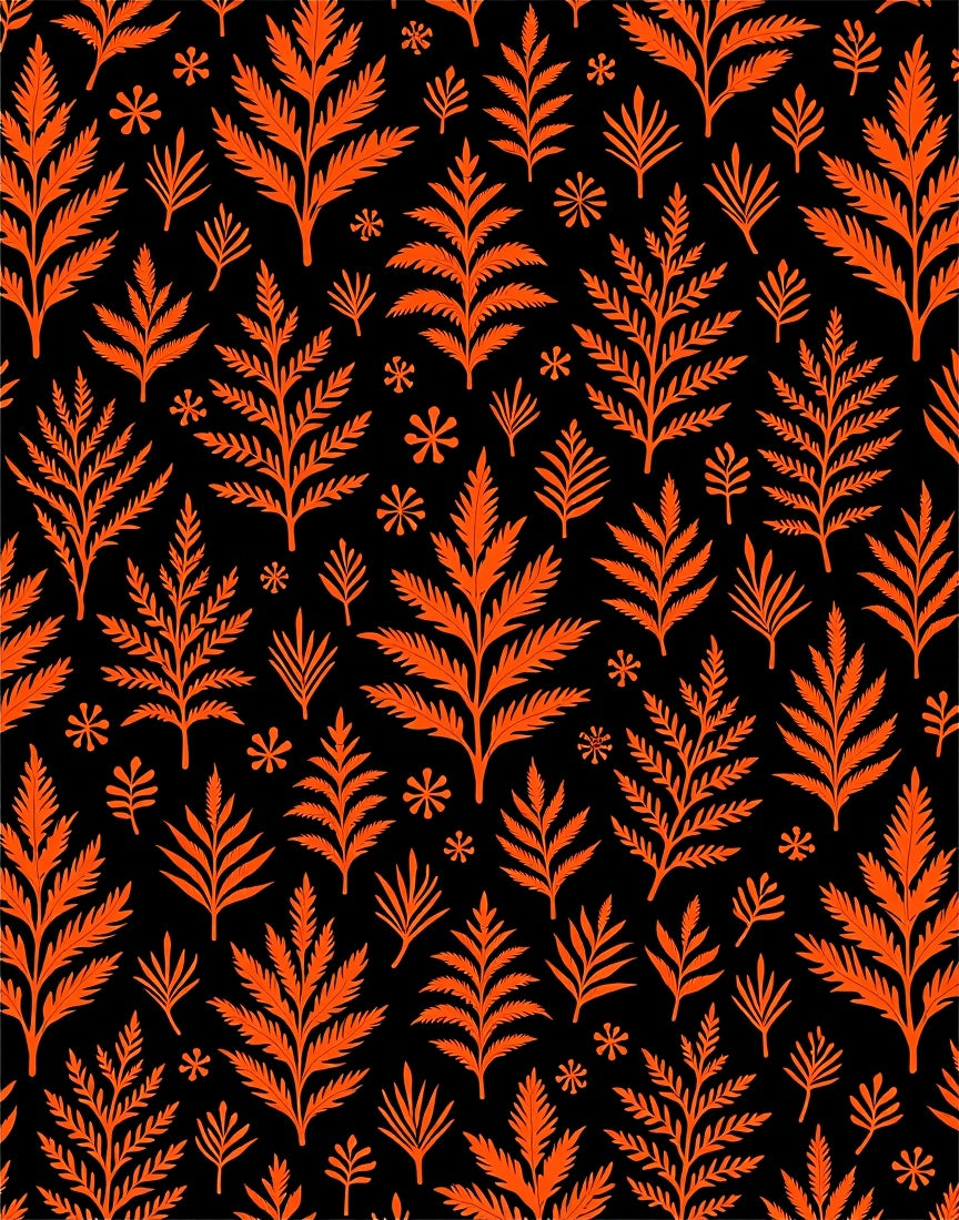 Vibrant Orange Fern Leaf Silhouette Rug