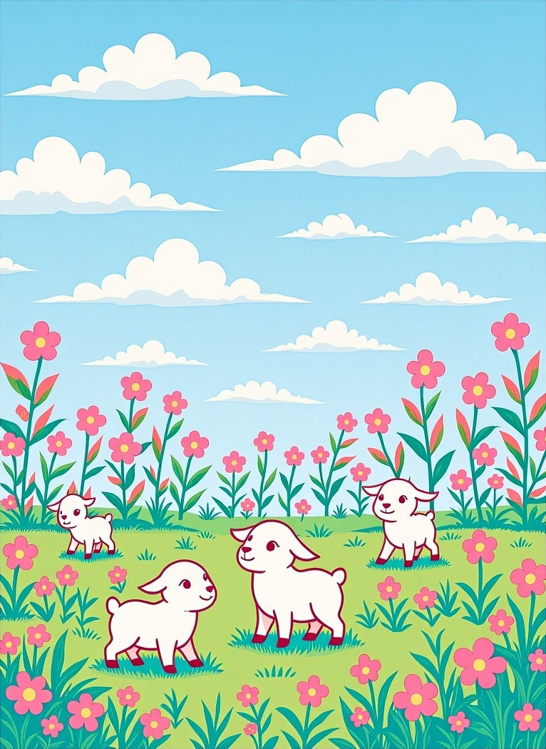 Spring Meadow Lambs Pink Flowers Rug