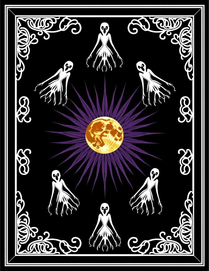 Mystical Moon Black White Creatures Rug