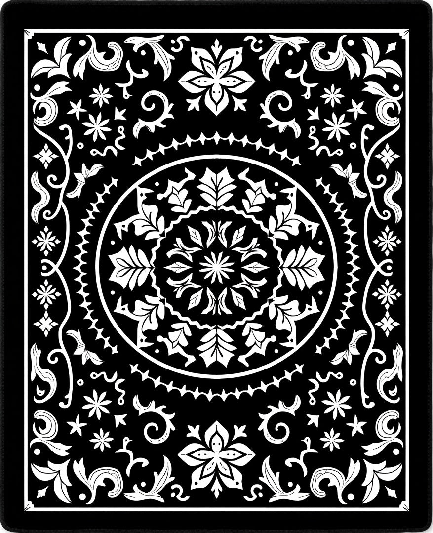 Black White Floral Mandala Rug
