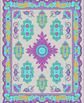 Vibrant Purple Teal Medallion Border Rug