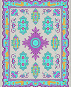 Vibrant Purple Teal Medallion Border Rug