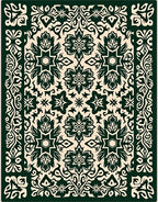 Ornate Green Floral Medallion Repeating Rug