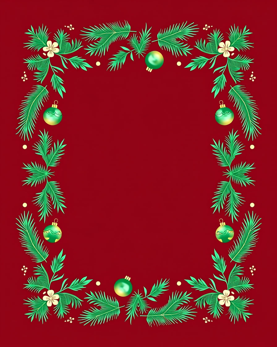 Festive Green Pine Holiday Ornaments Red Rug