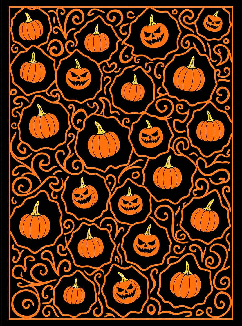 Spooky Orange Pumpkin Halloween Swirls Rug